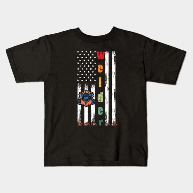 American Flag With Working welder Funny welding Gift Kids T-Shirt by patroart